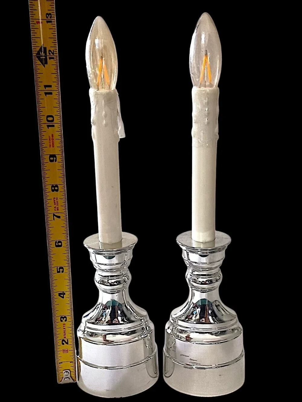 2 Vintage Bethlehem Lights Candles Battery Operated Taper Timer Silver Tone